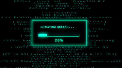 Fototapeta premium Initiating Breach Progress Bar With Green Glow And Code Background hacking cyber attack
