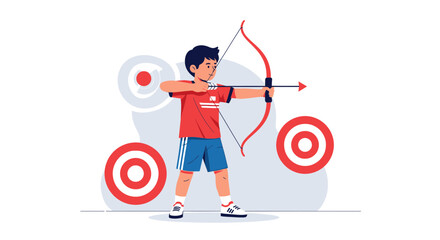 Young Archer Aims Arrow At Target Demonstrating Precision And Sporting Pursuits