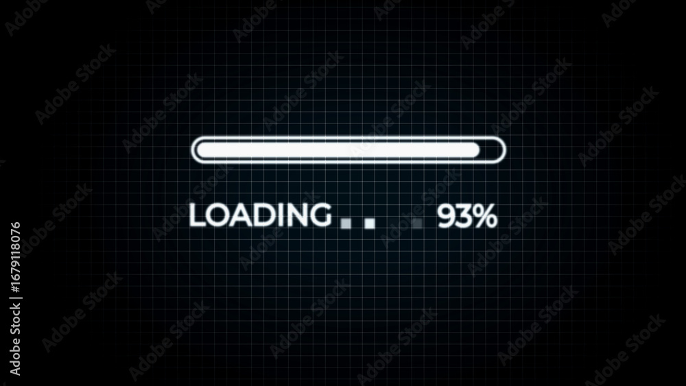 Aufkleber white horizontal loading bar with 93 percent progress on a dark grid background percentage