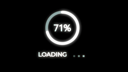 Loading Circle Indicator at 71 Percent on Dark Digital Grid with Dots progress waiting