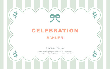 Green geometric cute background with stripes and leaves.