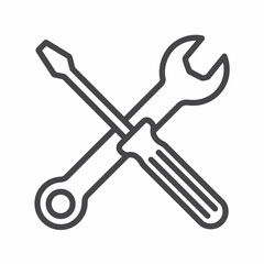 Vector illustration of crossed screwdriver and wrench scalable eps icon for repair and diy silhouette vector illustration white background
