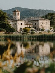 Obraz premium Traditional Italian architecture with stone villas, terracotta roofs and rustic arches. Scenic Tuscan towns and Mediterranean courtyards with authentic charm.