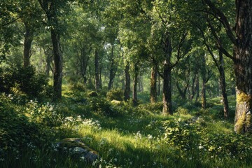Sunlit Forest Glade with Lush Foliage