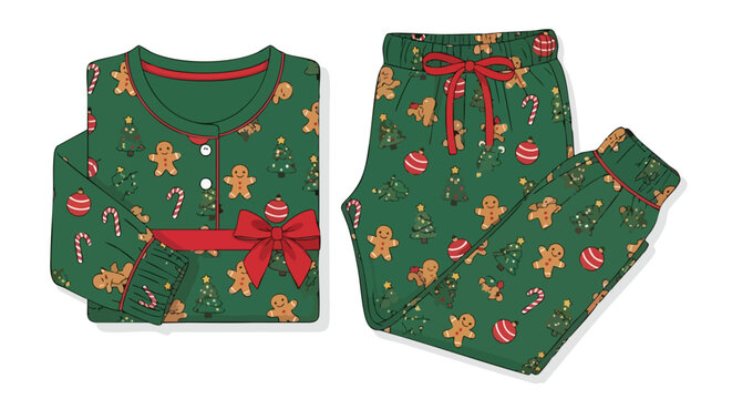 Festive cheer slumber set: Cozy Christmas pajamas with gingerbread men and holiday ornaments design for relaxed and joyful nights