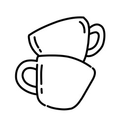 Stacked coffee cups doodle illustration, perfect for cafes, kitchens, or morning themes. Hand-drawn outline style on white background. Minimalist cup icon line art outline illustration.