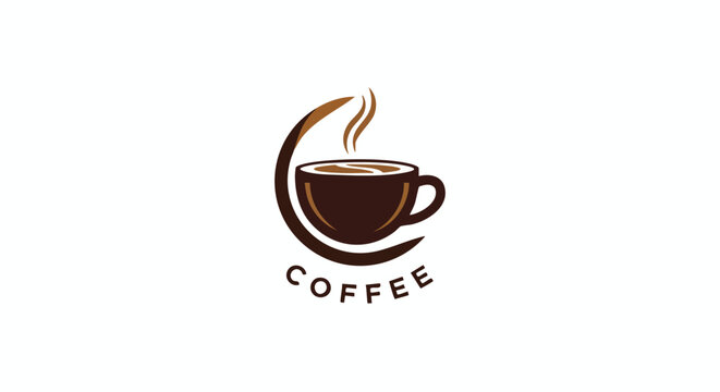 Elegant coffee cup logo design with stylized steam and curved element, ideal for branding and marketing campaigns related to cafes or coffee bean