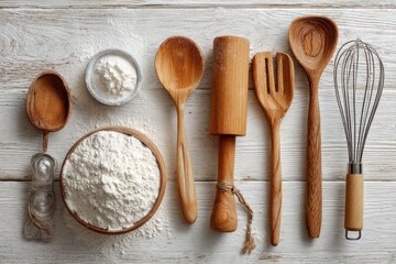 Charming Wooden Utensils on White Wood