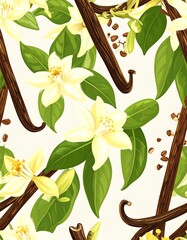 Detailed Vanilla Flowers and Pods Pattern