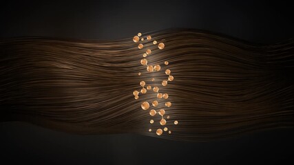 long Brown wavy hair with molecular argan oil structure, The content creation, 3D animation