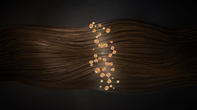 long Brown wavy hair with molecular argan oil structure, The content creation, 3D animation