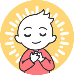 Boy Expressing Gratitude with Light Burst Behind. Perfect for themes of mindfulness, gratitude, emotional wellness, children education, and inspirational designs.