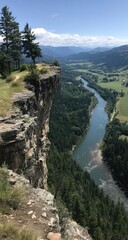 High-angle view of a dramatic cliff overlooking a winding river valley