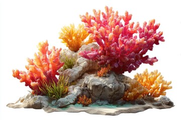 Coral reef scene, rocks, and plants