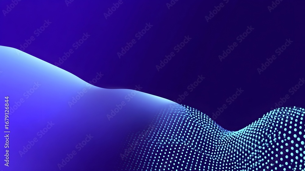 Poster a mesmerizing digital landscape with undulating waves of glowing blue dots, creating a futuristic an