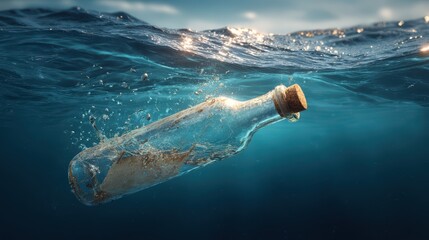Fototapeta premium Drifting Message in a Bottle Floating Amidst Ocean Waters A Captivating Scene for Emotional Storytelling and RelaxationFocused Projects.