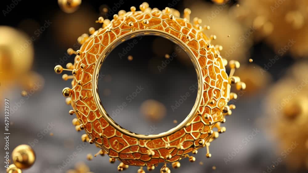 Poster Luxurious Gold Ring with Intricate Patterns and Abstract Floating Spheres, Captivating Visuals Evoking Elegance and Style