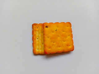 Cream cracker biscuit isolated on white background.