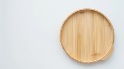 Studio Shot of Large Wooden Plate: Isolated Circular Fruit Plate with Wood Grain & Annual Rings on White Background