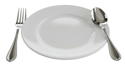 Isolated Empty Plate with Fork and Spoon