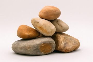 Fototapeta premium Stack of Smooth Stones Against White Background Zen Balance and Relaxation Perfect for Spa Decor and Meditation
