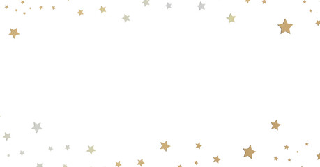 Gold and Silver Stars Scattered on White