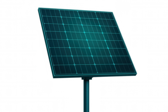 Photovoltaic panel transforming sunlight into electricity, set against a transparent background, highlighting renewable energy technology
