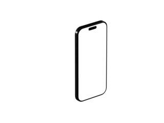 Clean isometric illustration of a black smartphone with a blank screen. Perfect for app presentations and mobile device showcases.