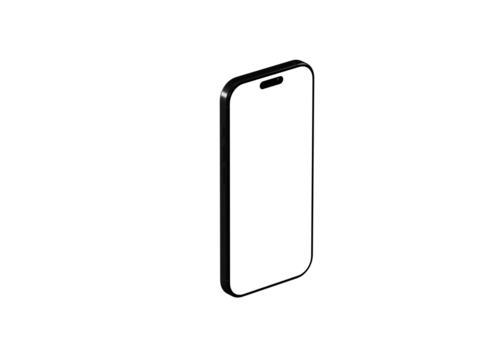 Clean isometric illustration of a black smartphone with a blank screen. Perfect for app presentations and mobile device showcases.