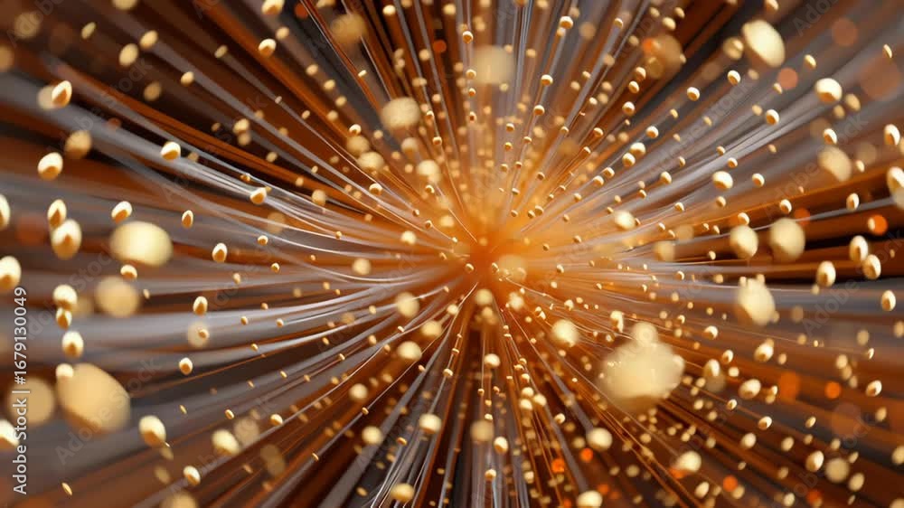 Poster dynamic abstract energy explosion with golden particles and vibrant streaks creating vibrant and ene