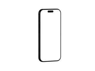 High-quality image of a black smartphone mockup with a blank screen, perfect for app presentations or website designs. Isolated on white backgr