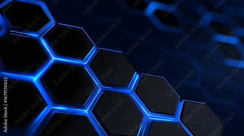 Aufkleber an abstract digital background featuring a seamless pattern of glowing blue hexagonal shapes on a da