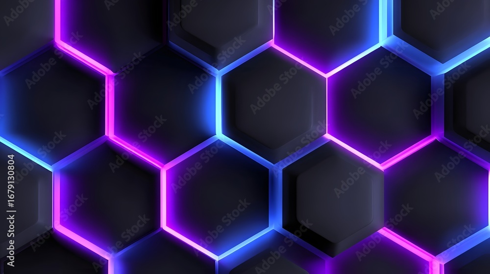 Aufkleber vibrant and futuristic digital art composition with a repeating hexagonal pattern in neon blue and p