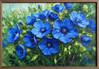 blue flowers in the window
