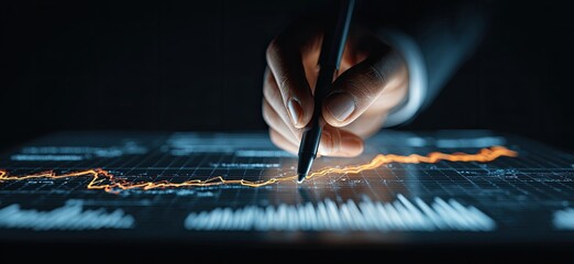 Close-up of hand using stylus on digital graph