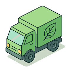 Eco-friendly green truck for sustainable logistics, transportation, delivery, and distribution services. Isometric vector illustration