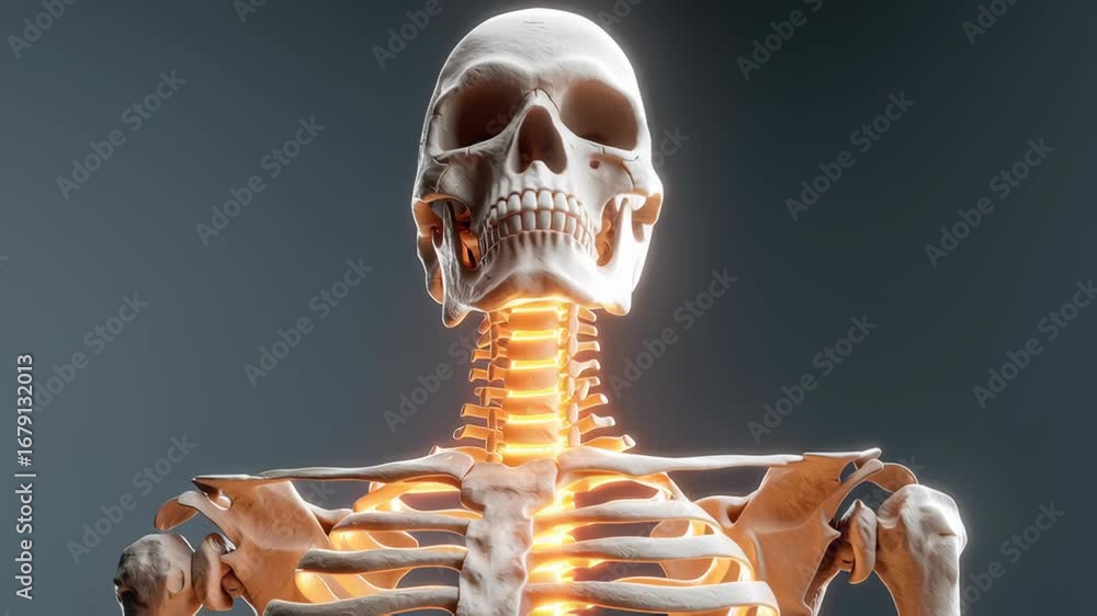 Poster glowing skeleton anatomy illuminated spine and intricate bone structure showcase vibrant details and