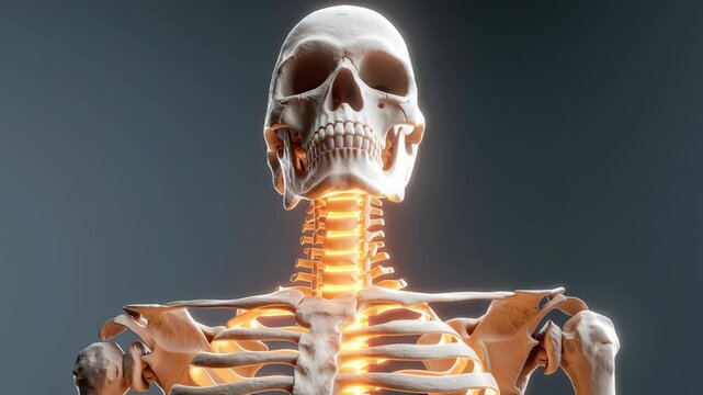 Glowing Skeleton Anatomy Illuminated Spine and Intricate Bone Structure Showcase Vibrant Details and Evoke Curiosity in Human Form