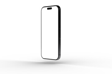 High-quality image of a black smartphone mockup with a blank screen, isolated on a white background. Perfect for app presentations or website d