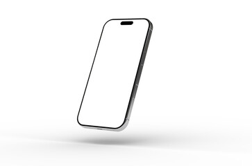 High-quality photo of a modern smartphone with a blank screen, perfect for app presentations or website mockups. Isolated on white background for easy use.