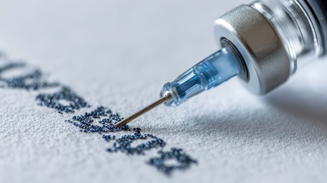 Closeup of a Vaccination Symbol Inscribed on a Paper with a Needle, Ideal for Healthcare Campaigns Empowering and Hopeful Imagery.