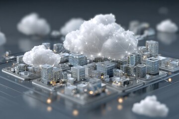 Futuristic City Connected to Cloud Computing - Digital Transformation.