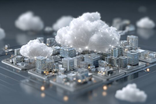 Futuristic City Connected to Cloud Computing - Digital Transformation.