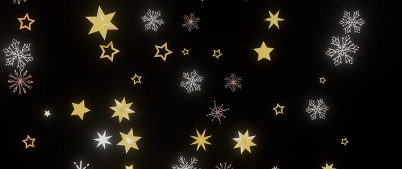 Beautiful winter background with gold stars and snowflakes. Perfect for Christmas, New Year, or winter holidays.