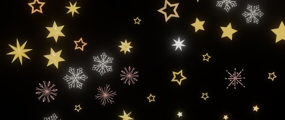 Festive winter background with golden stars and snowflakes. Perfect for holidays, Christmas, and New Year designs.
