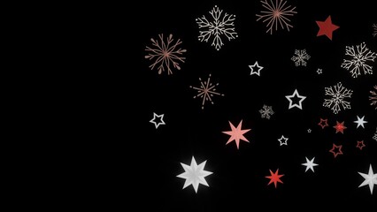Festive background with red and white stars and snowflakes on black. Perfect for Christmas, New Year, or winter holidays.