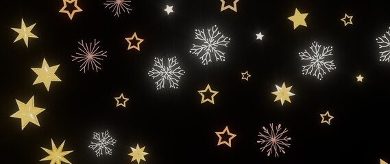 Festive winter background with gold stars and snowflakes. Perfect for Christmas, New Year, and holiday designs.