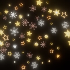 Sparkling winter holiday background with gold stars and snowflakes. Perfect for Christmas, New Year, and winter themes.