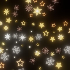 Beautiful festive background with golden stars and snowflakes. Perfect for Christmas, New Year, and winter holidays.