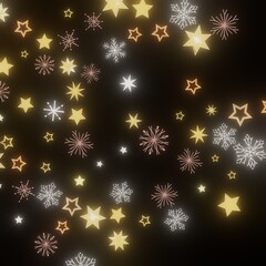 Beautiful festive background with golden stars and snowflakes. Perfect for Christmas, New Year, and winter holidays.